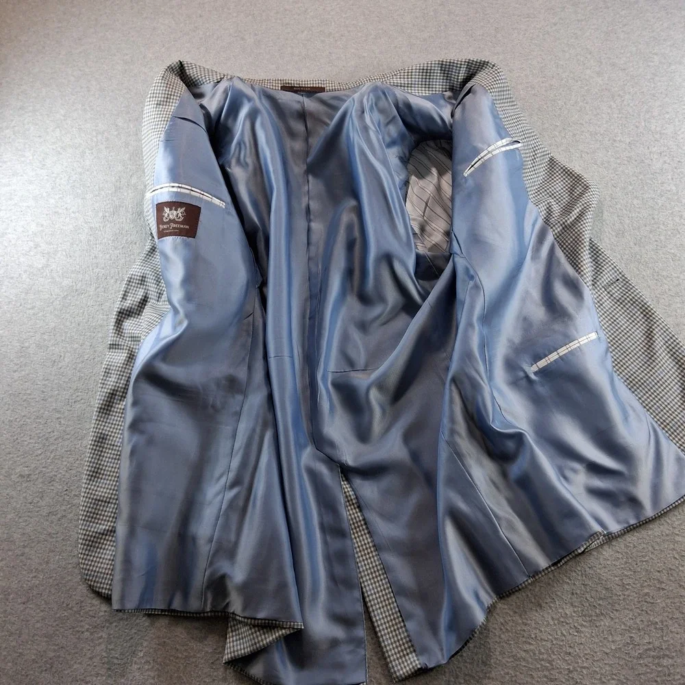 Hickey Freeman Blazer Mens 48L Blue Gray 100% Wool Micro Check Sport Coat